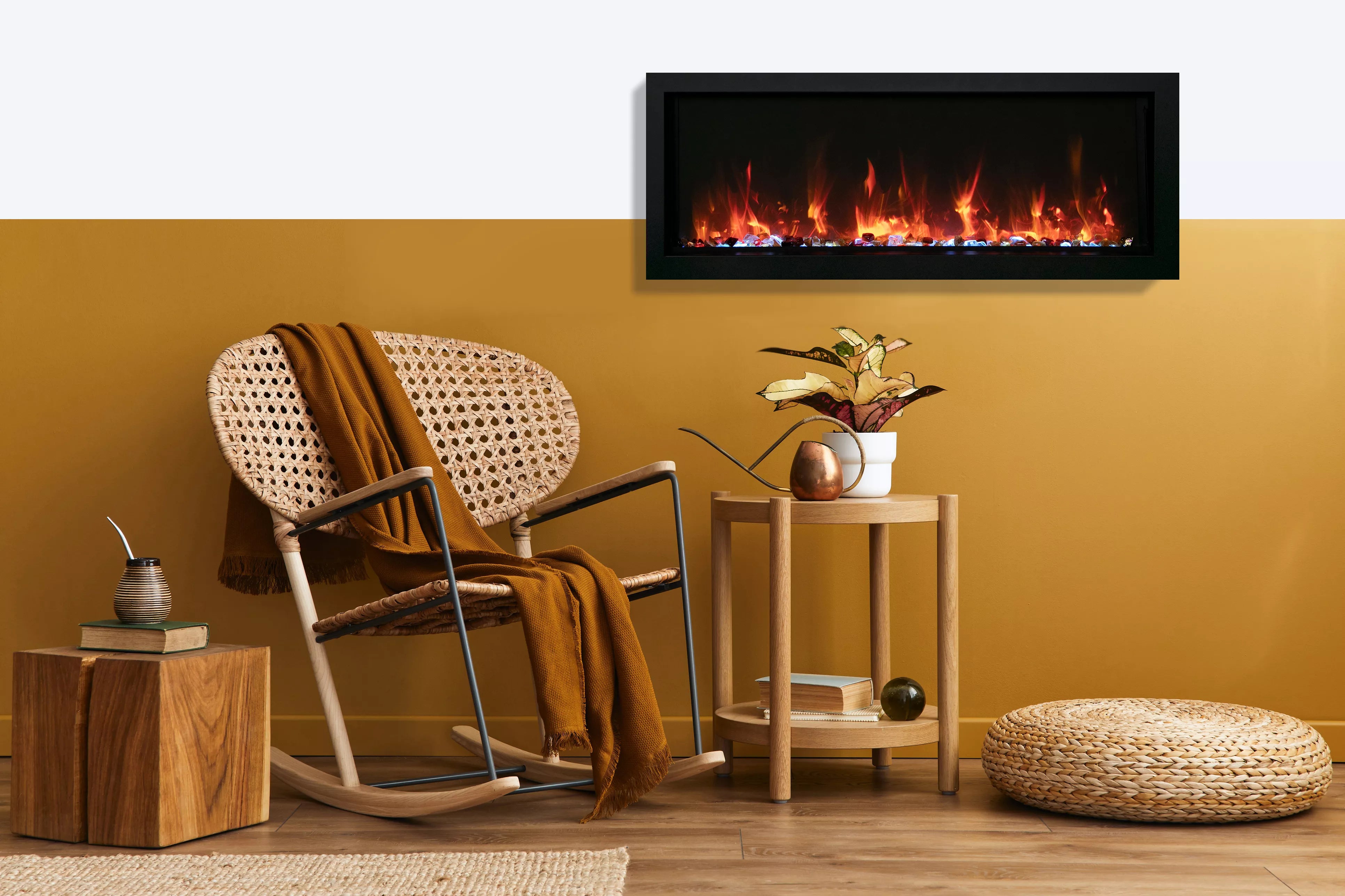 Amantii Panorama Extra Slim, Built-in Only with Black Steel Surround Electric Fireplace