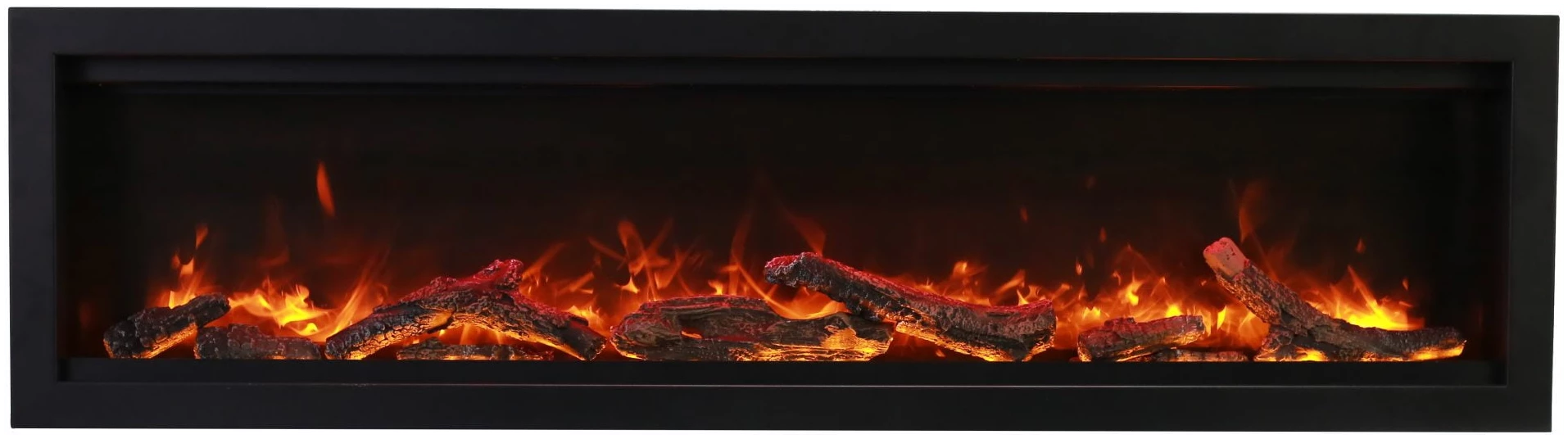 Amantii Symmetry Clean Face Built-in w/ Log & Glass, Black Steel Surround Electric Fireplace
